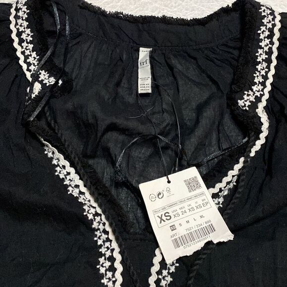 𝅺ZARA black embroidered Pom poms tunic top Sz XS - Picture 5 of 9
